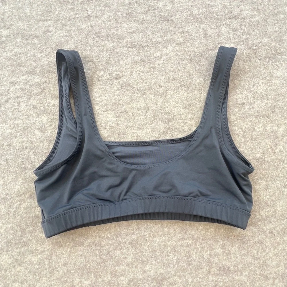 Skims Signature Swim Tank Bikini Top Womens Medium Dark Gray Scoop Neck